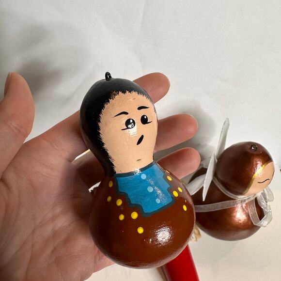 Handmade Christmas Gourd Ornaments Lot of 5 Santa Angel Primitive Folk Art - Picture 4 of 6